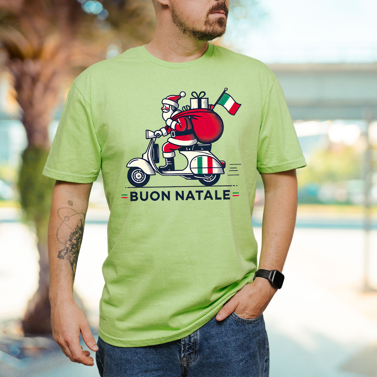 Buon Natale Italian Santa Christmas Shirt | Lime nisex Jersey T--shirt