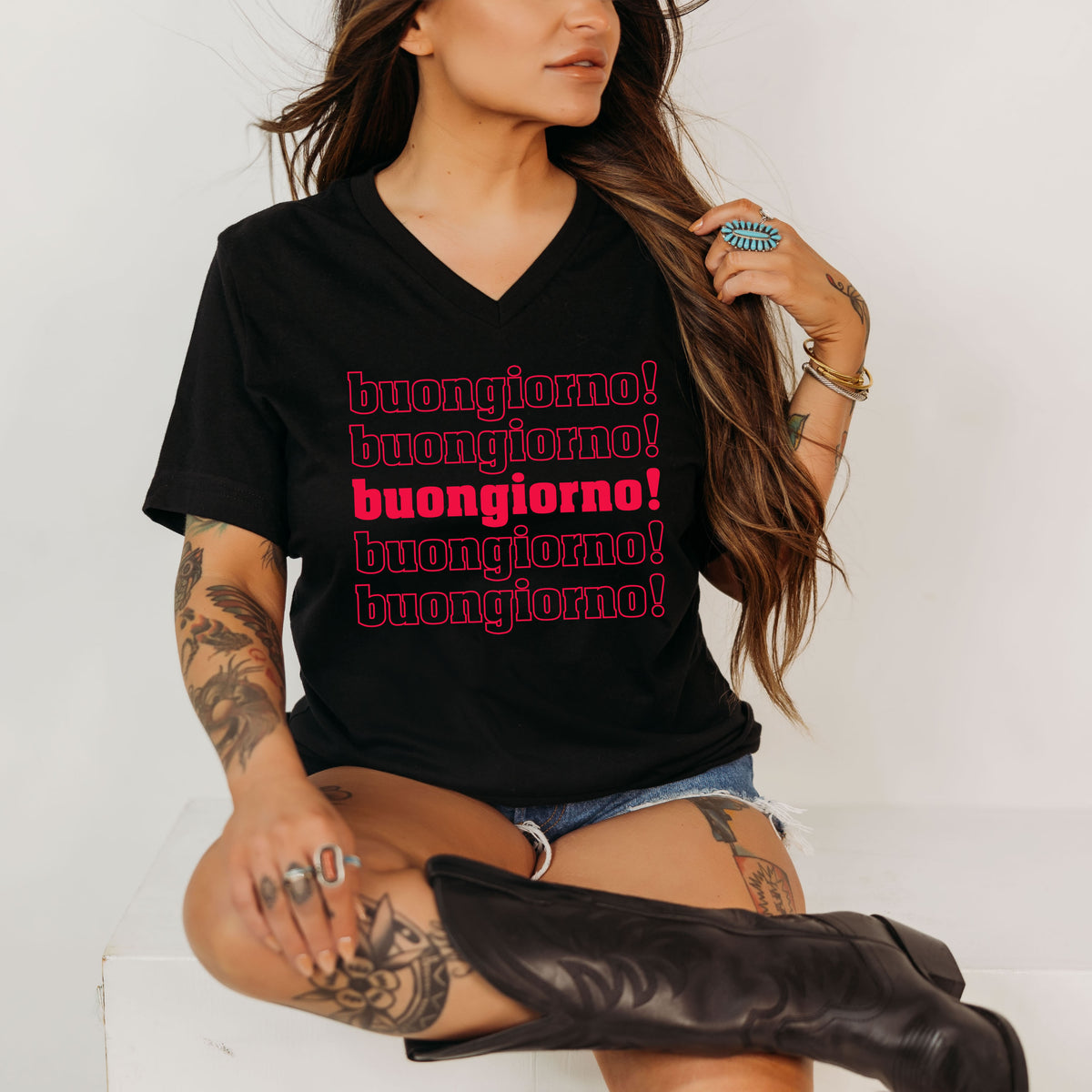 Buongiorno Good Morning Italian Phrase Shirt | | Unisex V-neck T-shirt
