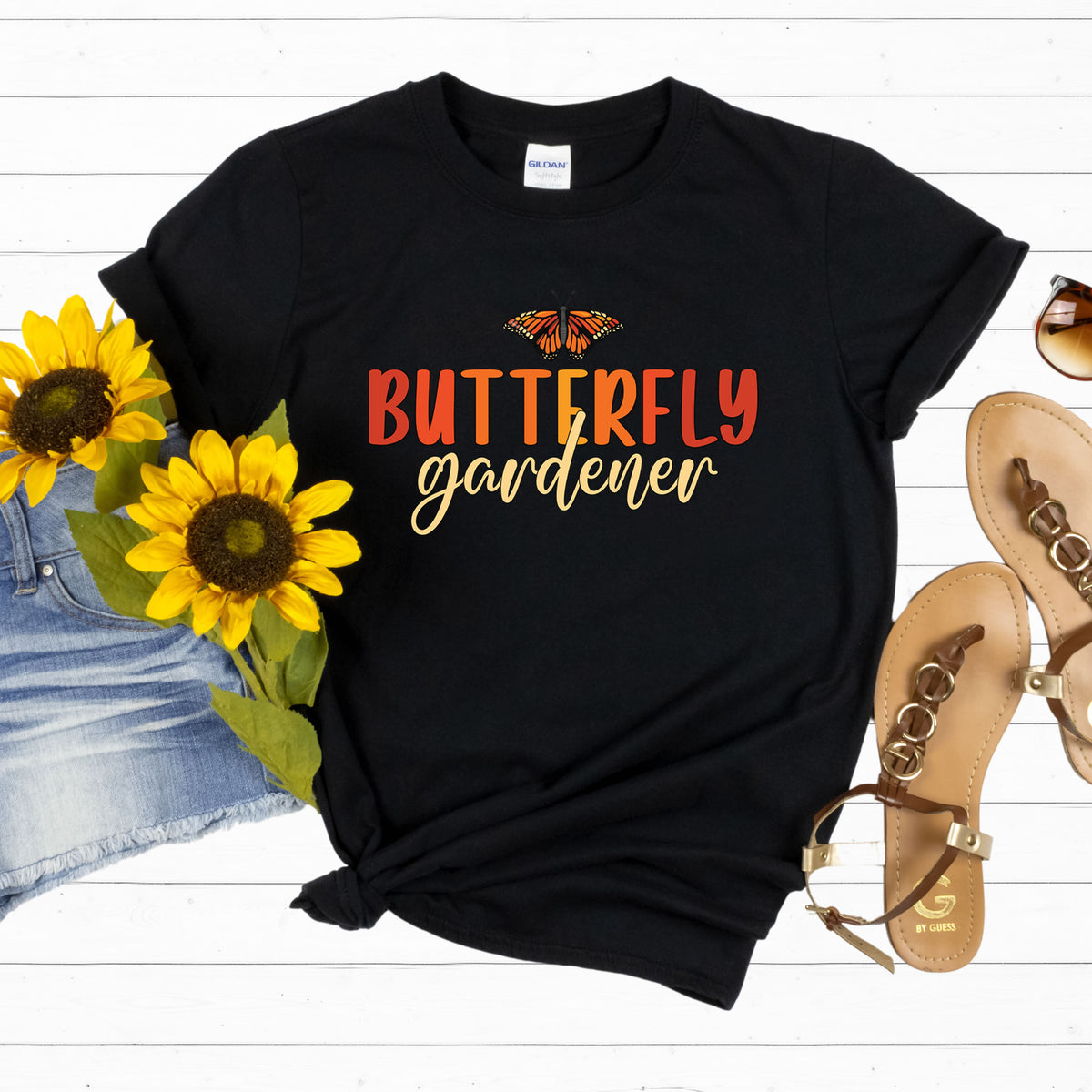 Monarch Butterfly Garden Shirt  | Black Unisex T-shirt