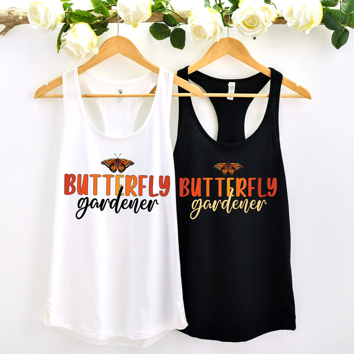 Monarch Butterfly Garden Shirt | Black and White Racerback Tank Tops