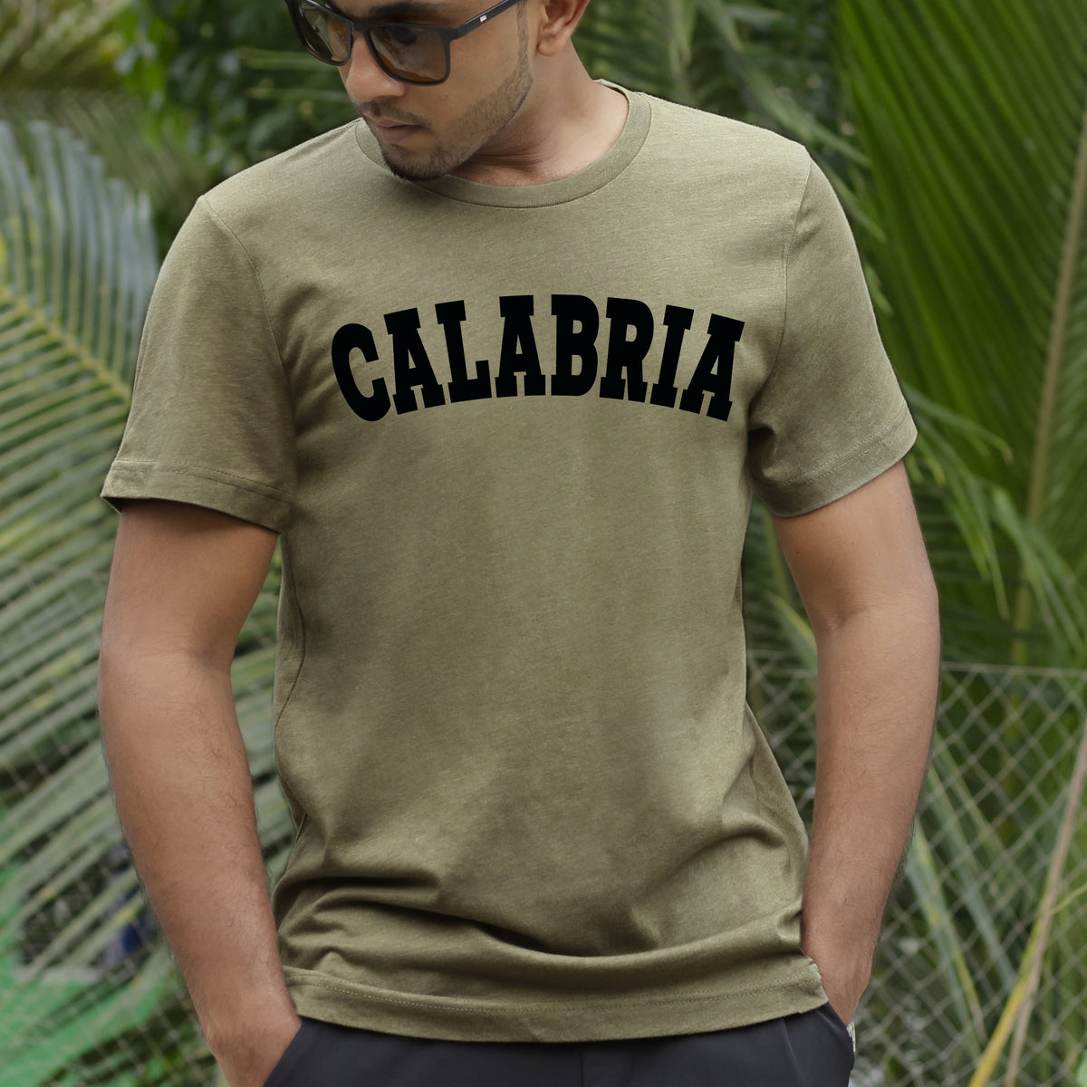 Calabria College Style Italian Shirt | Heather Olive Unisex Jersey T-shirt
