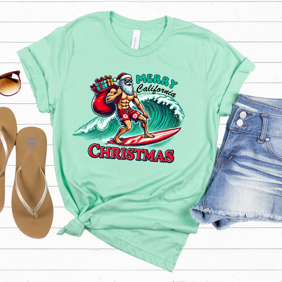 Funny California Christmas Shirt | Heather Mint Unisex Jersey T-shirt
