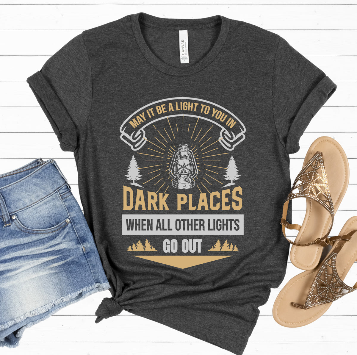 Camping Lantern Light Funny Camping Shirt  | Dark Grey Heather Tshirt