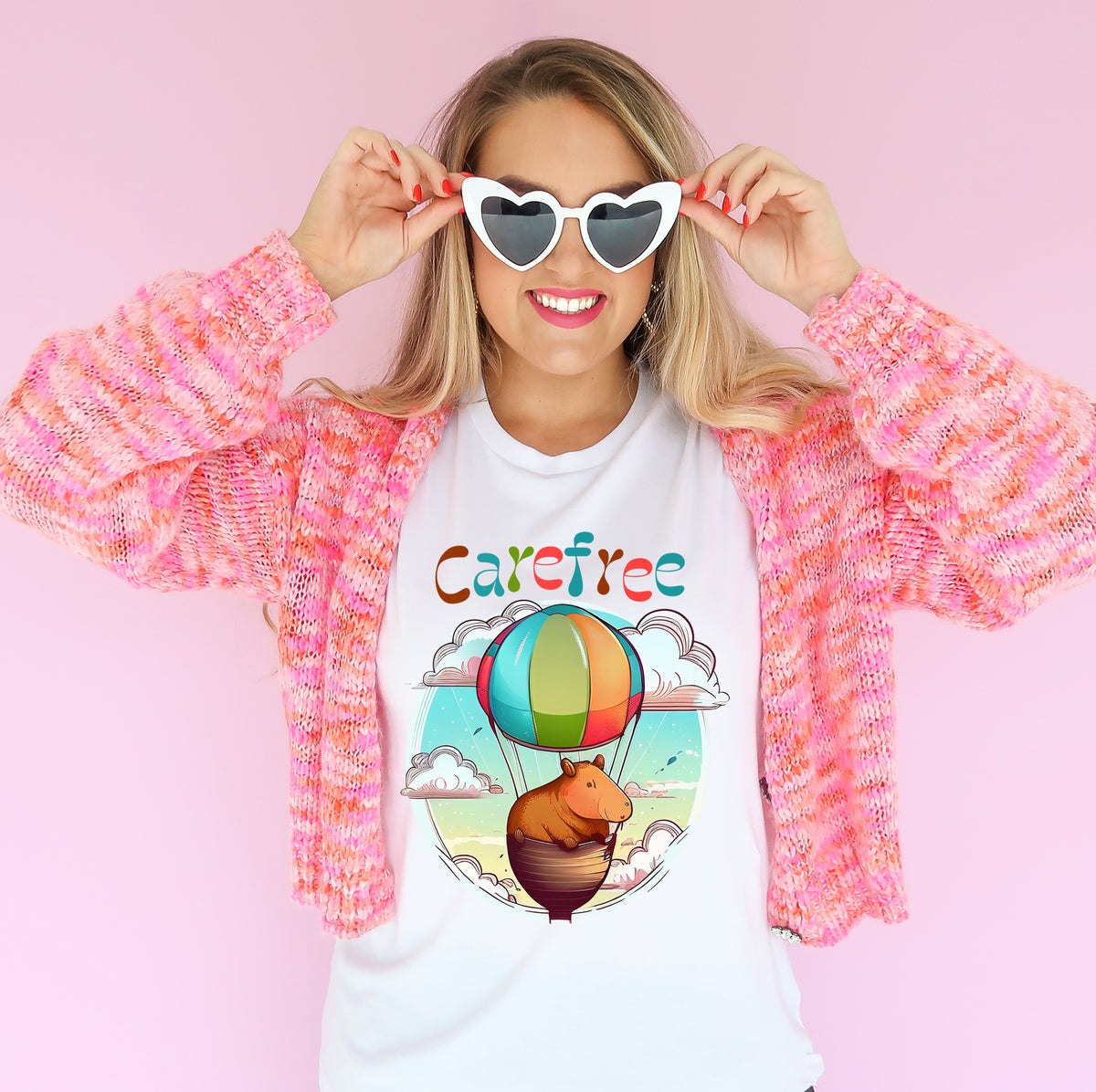 Hot Air Balloon Capybara Shirt | Capybara Lover Gift | Carefree Good Vibes Only Shirt | Unisex Jersey T-shirt