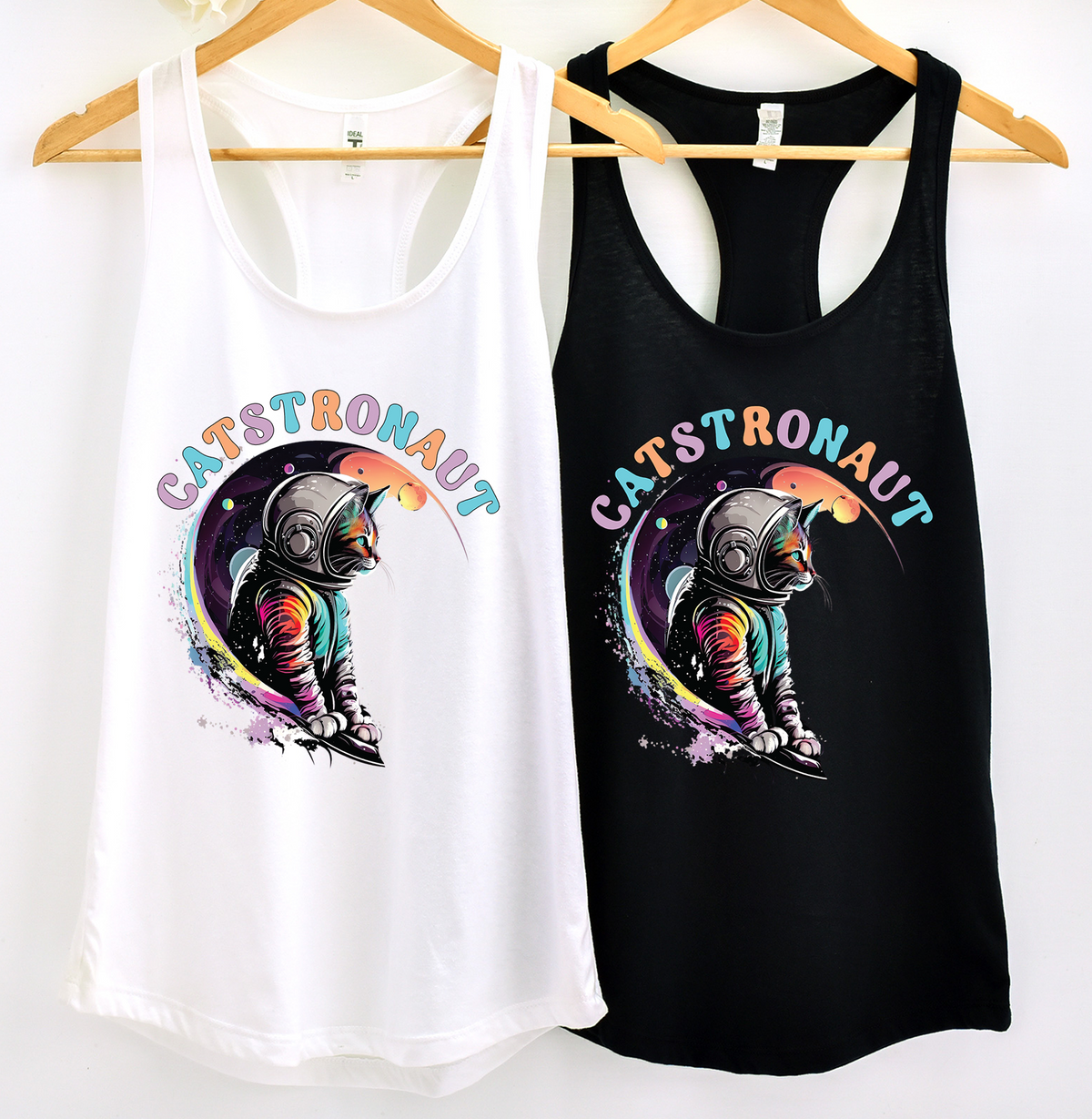 Catstronaut Funny Cat Shirt |Astronaut Shirt | White and Black Racerback Tank Tops