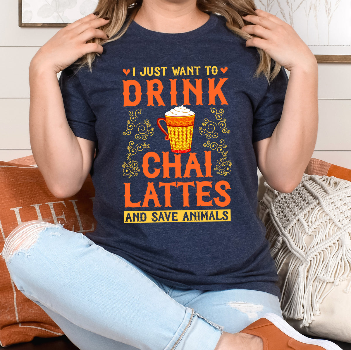 Chai Latte Save Animals Chai Tea Shirt  | Heather Navy Unisex Jersey T-shirt