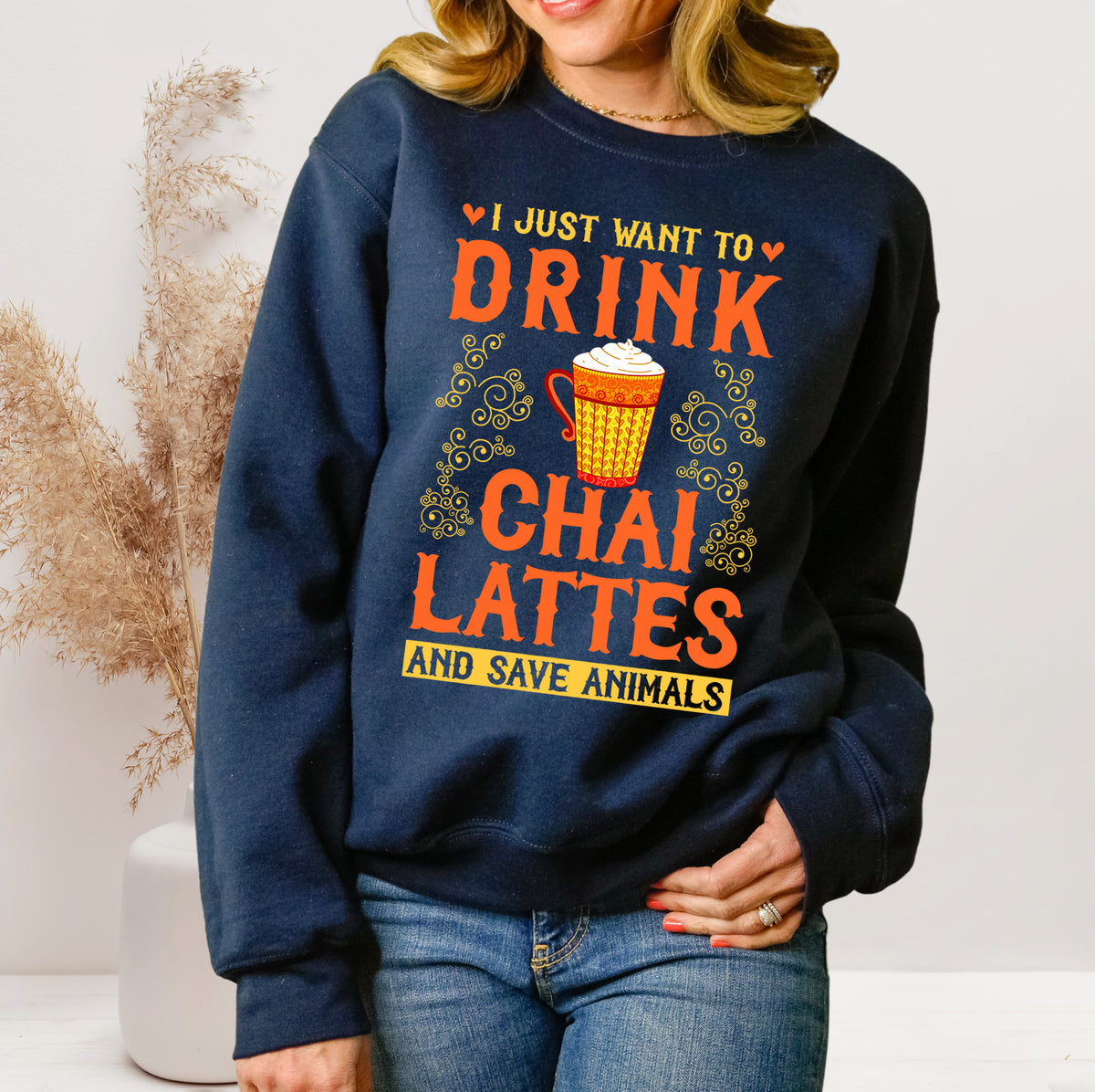 Chai Latte Save Animals Chai Tea Shirt | Navy sweatshirt