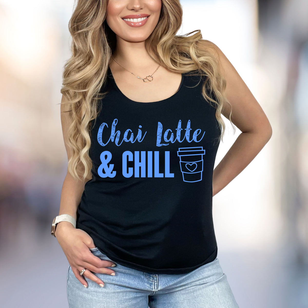Chai Latte & Chill Funny Holiday Shirt  | Black Racerback Tank Top