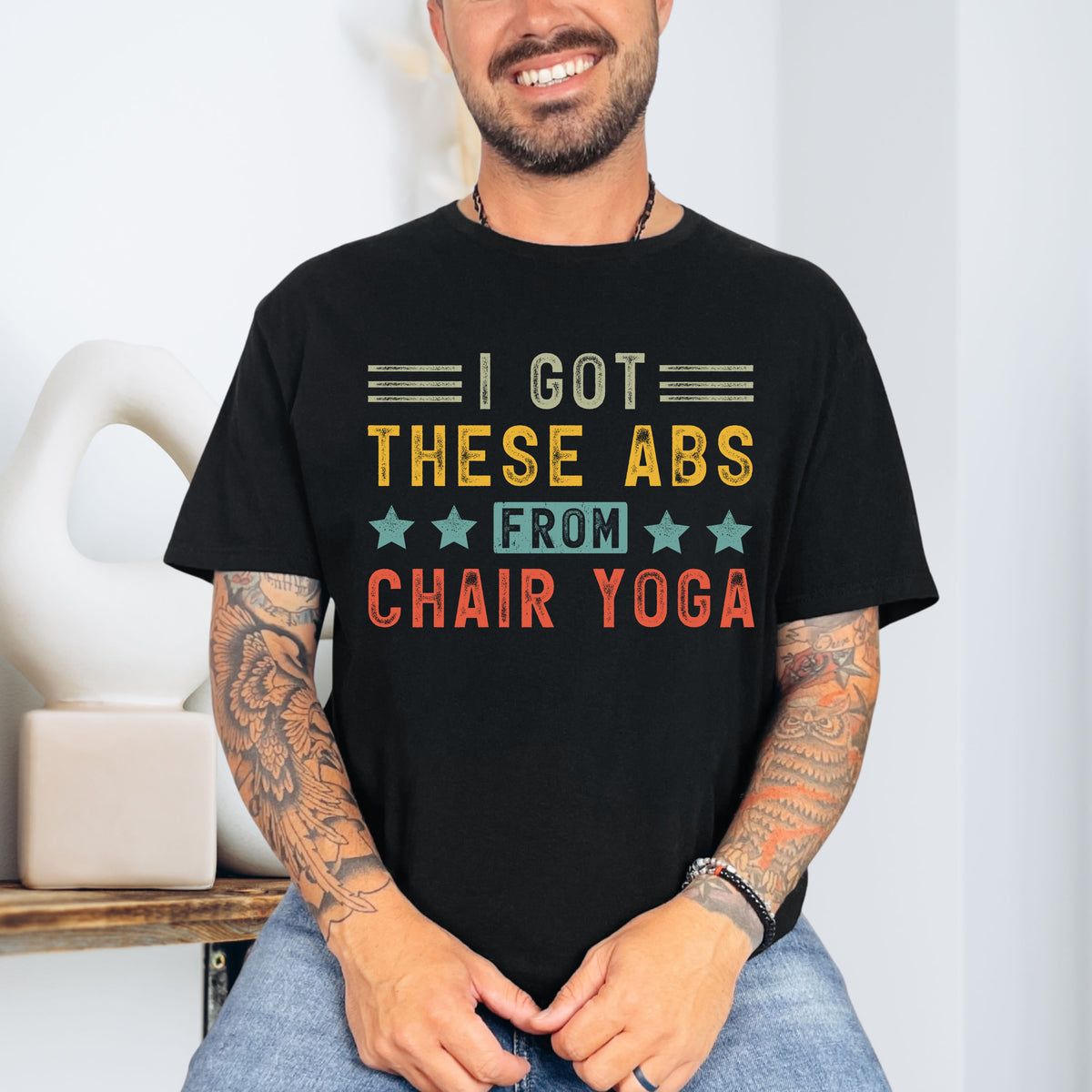 Abs Workout Chair Yoga Shirt | Funny Workout Shirt | Black Unisex Soft Style T-shirt