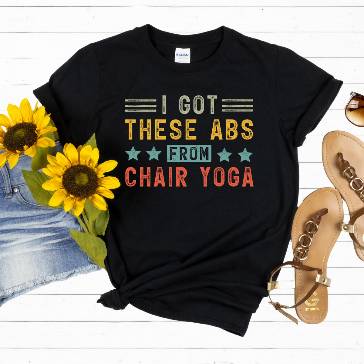 Abs Workout Chair Yoga Shirt | Funny Workout Shirt | Black Unisex Soft Style T-shirt