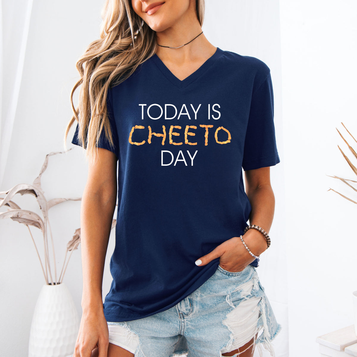 Cheeto Cheat Day Funny Workout T-shirts | Navy Vneck Tshirt