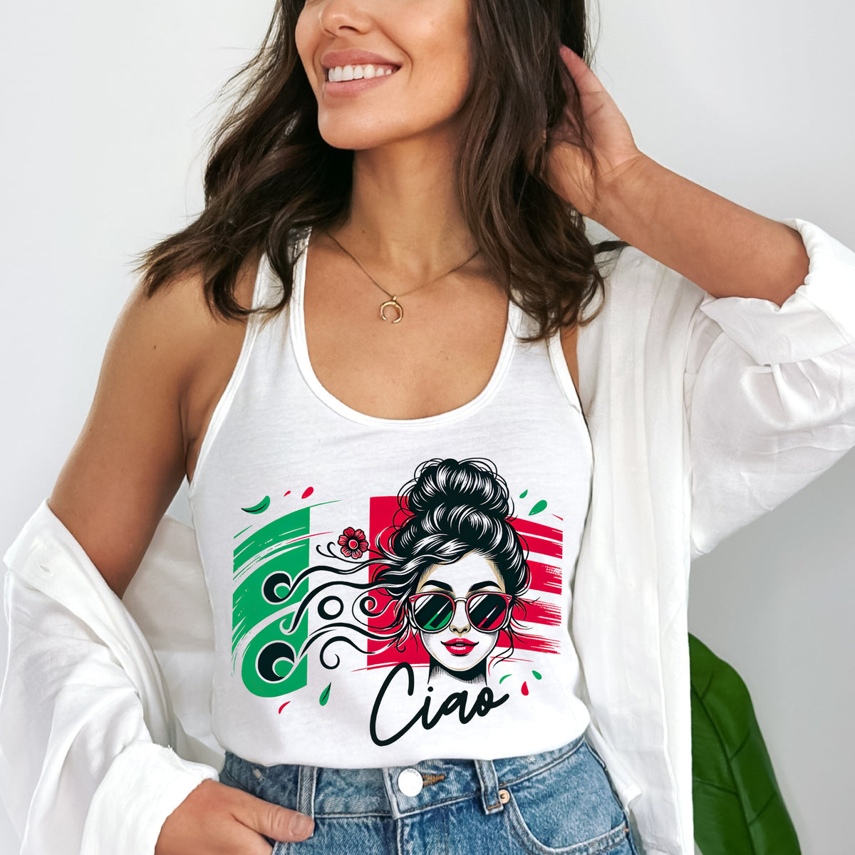 Ciao Italian Girl Cute Italy Trip shirt | White Racerback Tank Top