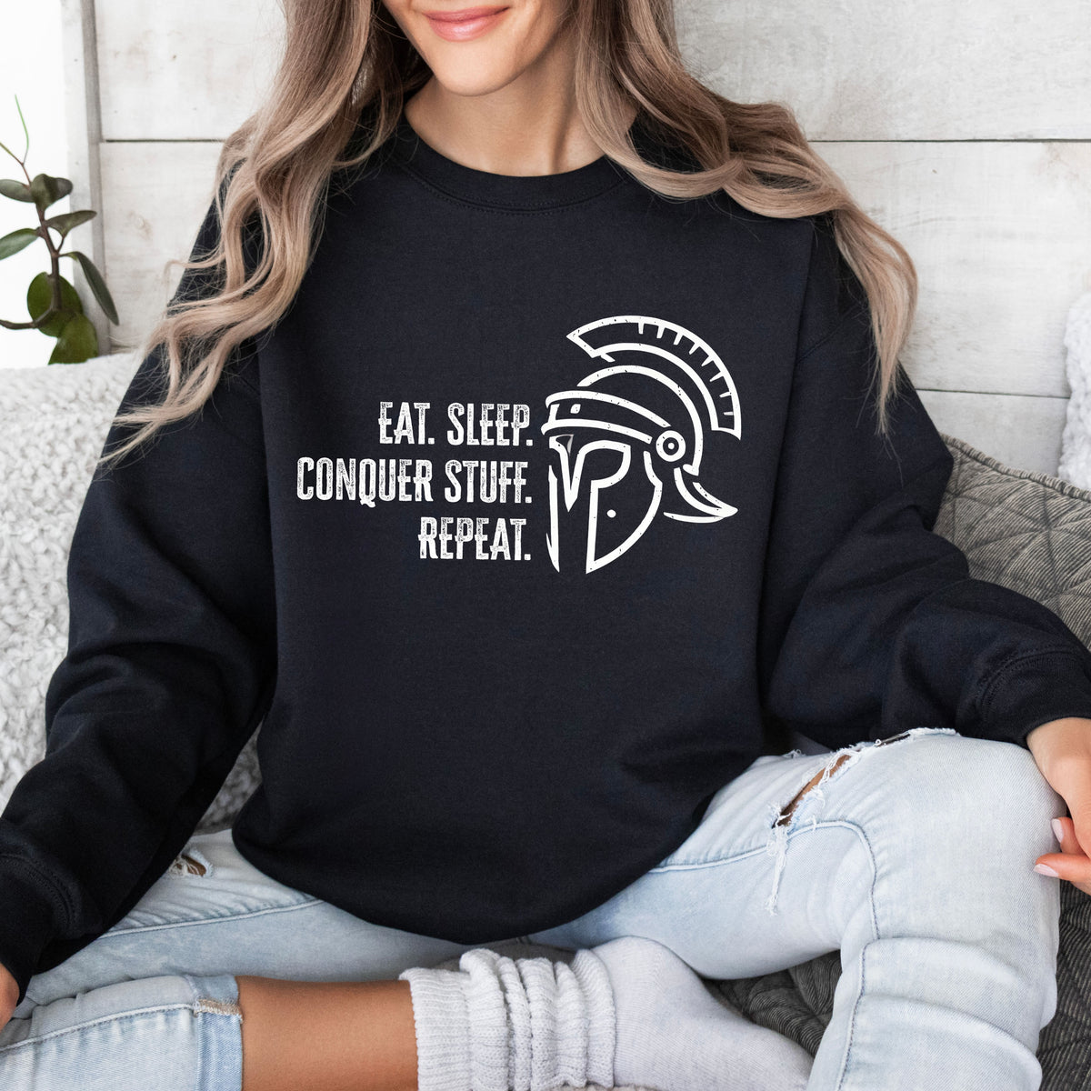 Conquer Stuff Funny Roman Empire Shirt | Black Crewneck Sweatshirt