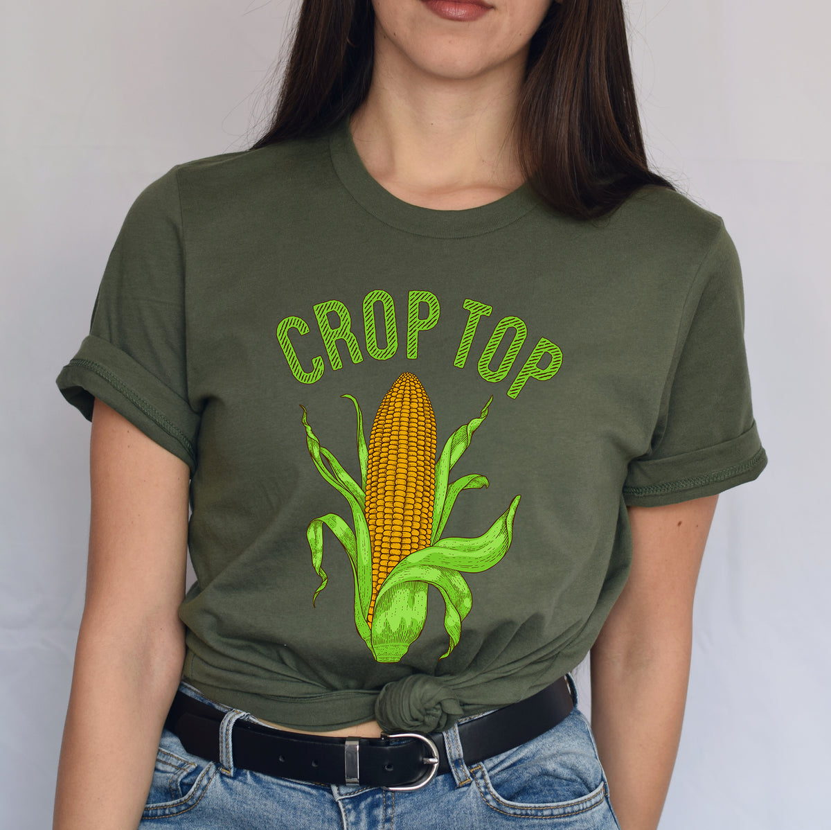 Corn Crop Top Funny Farming Shirt  | Military Green Tshirt