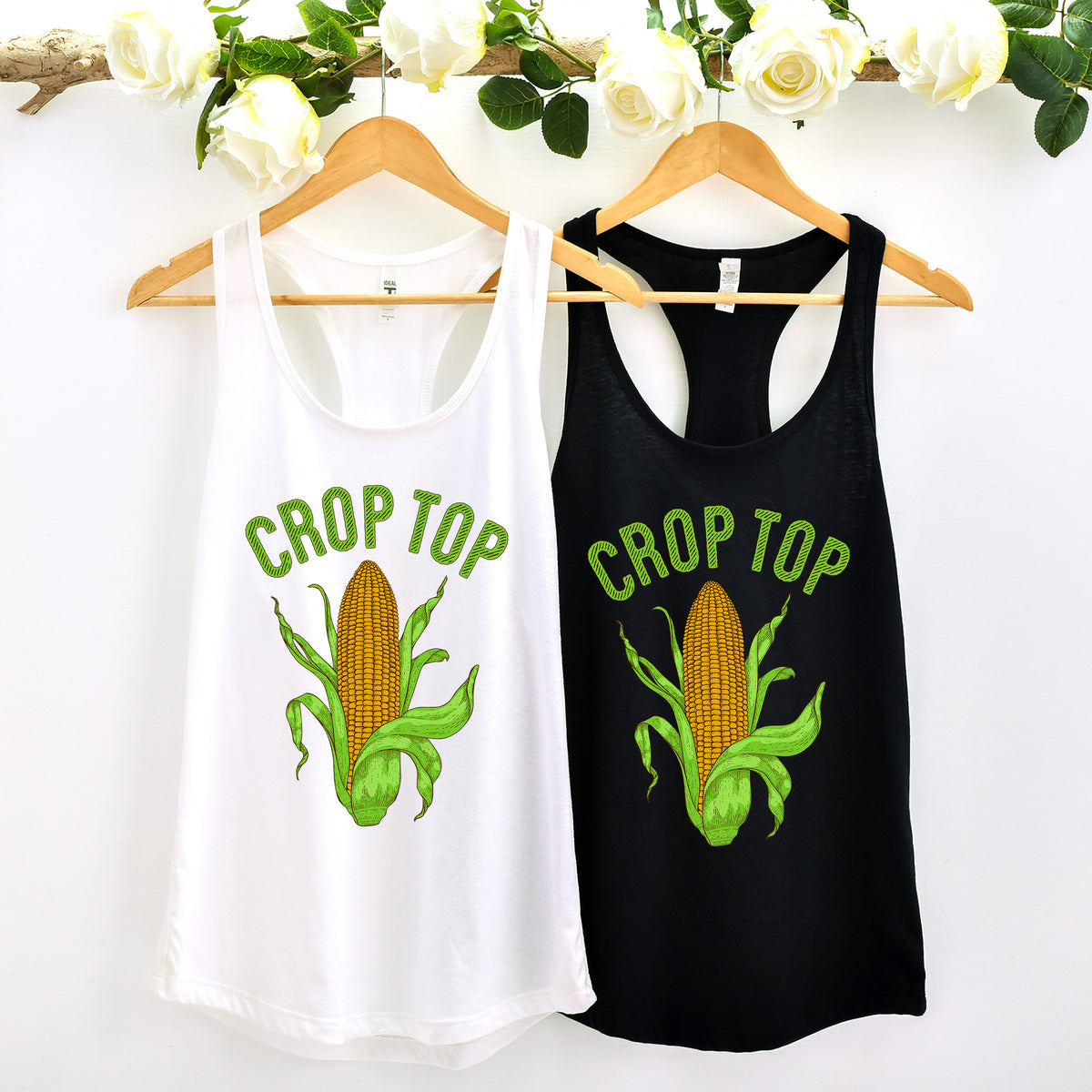 Corn Crop Top Funny Farming Shirt  | White and Black Racerback Tank Top