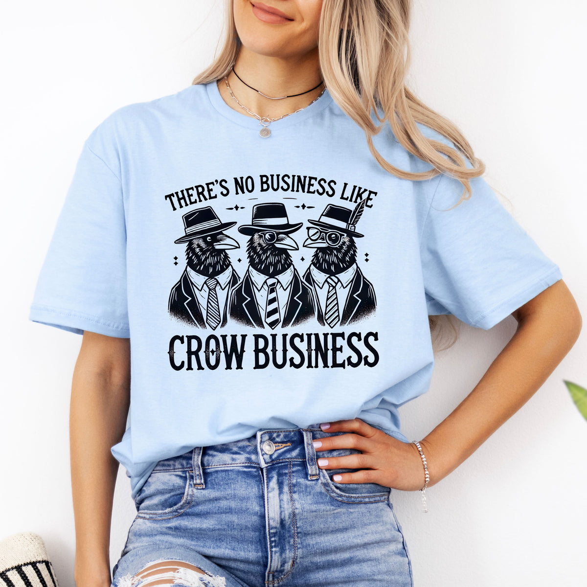 Crow Business Funny Corvid Bird Lover Shirt  | Light Blue Jersey T-shirt