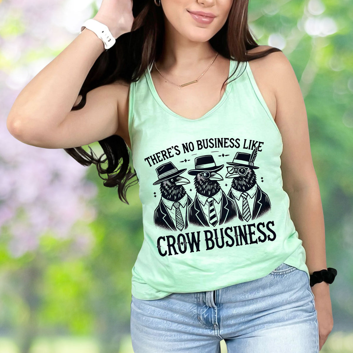 Crow Business Funny Corvid Bird Lover Shirt  | Mint Green Racerback Tank Top