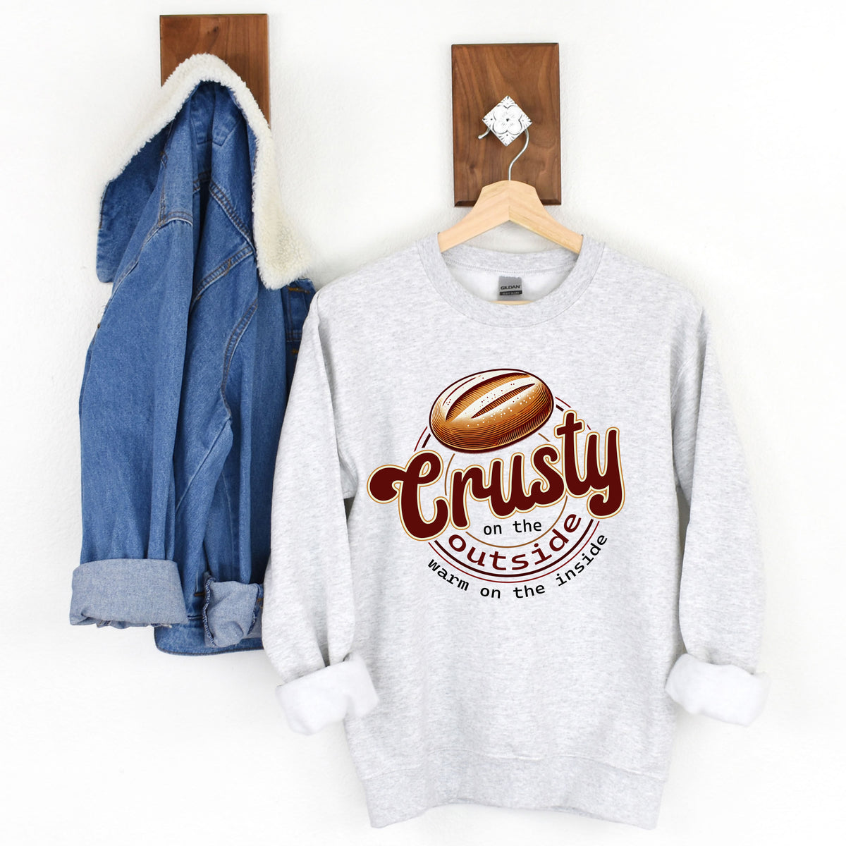 Crusty On The Outside Sourdough Bread Shirt | Ash Crewneck Sweatshirt