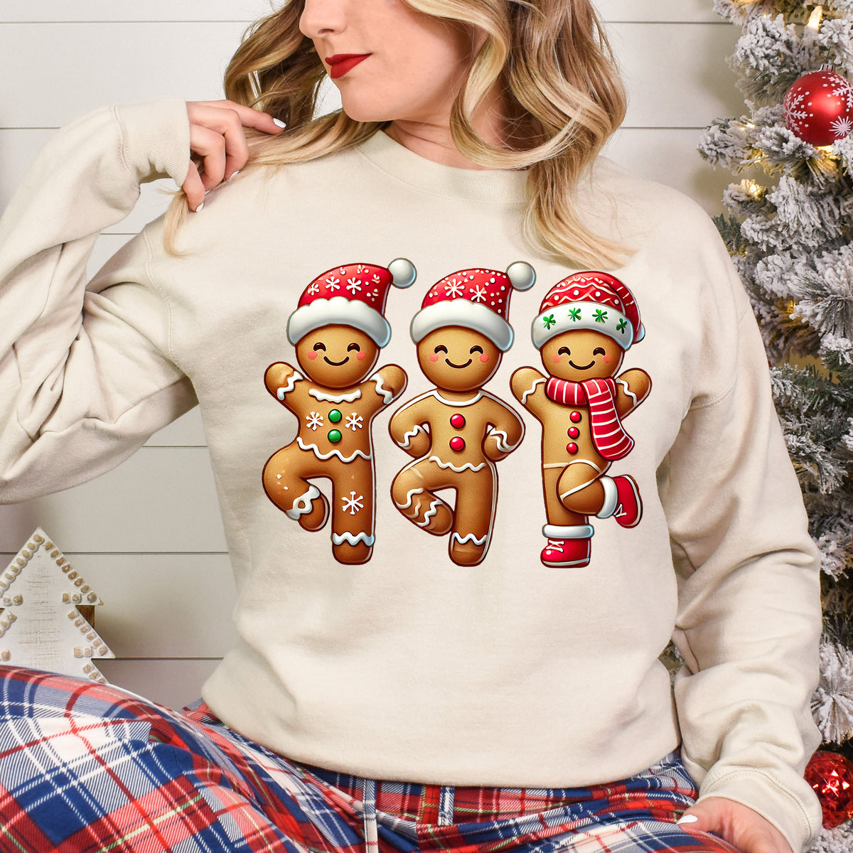 Dancing Gingerbread Cookies Christmas Shirt | Sand Crewneck Sweatshirt