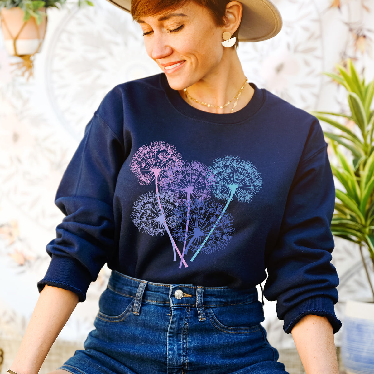 Dandelion Seeds Garden Aesthetic Shirt  | Navy Blue Sweatshirt