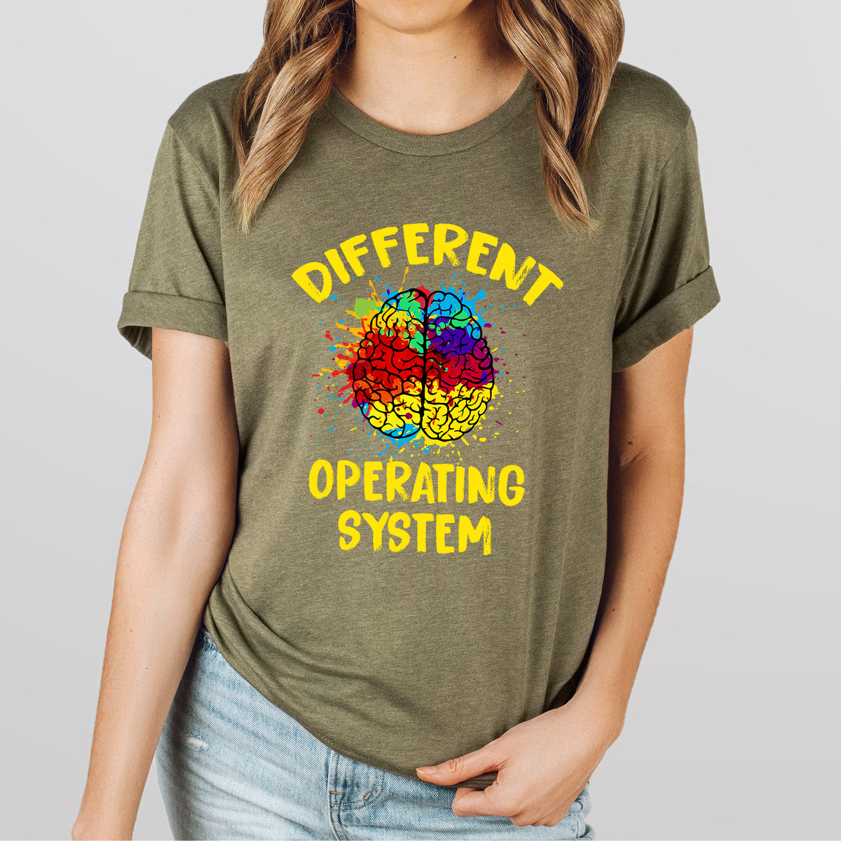 Different Operating System Autism Shirt | Heather Olive Unisex Jersey T-shirt