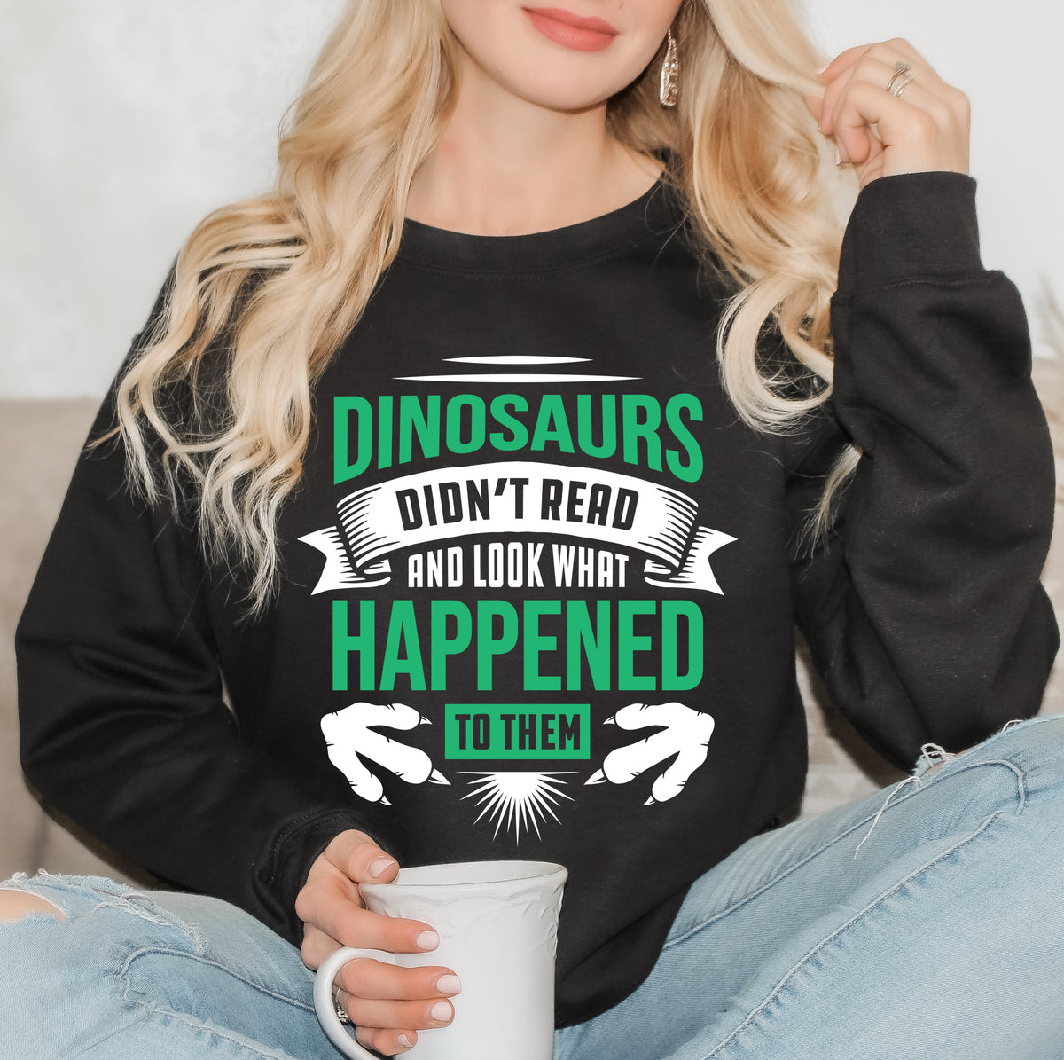 Dinosaur Didn't Read Book Worm Reading Shirt | Library Gift | Unisex Crewneck Sweatshirt