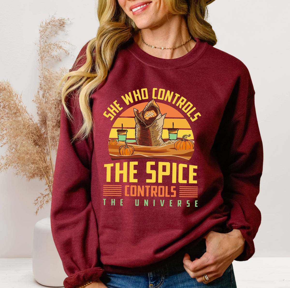 Dune Pumpkin Spice Funny Fall Shirt  Maroon Sweatshirt