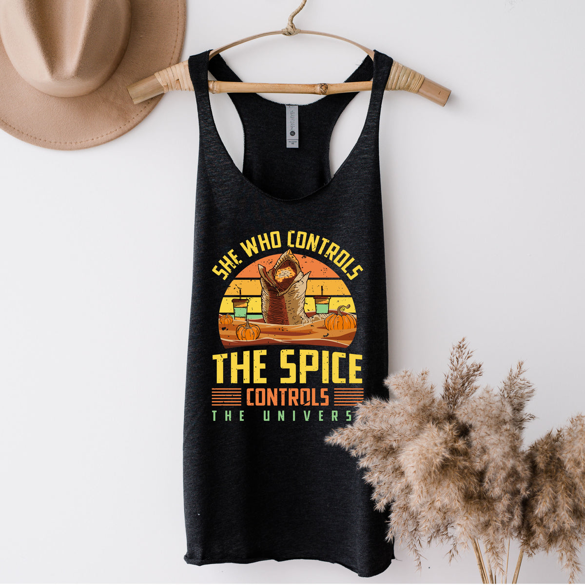 Dune Pumpkin Spice Funny Fall Shirt Vintage Black Racerback Tank Top