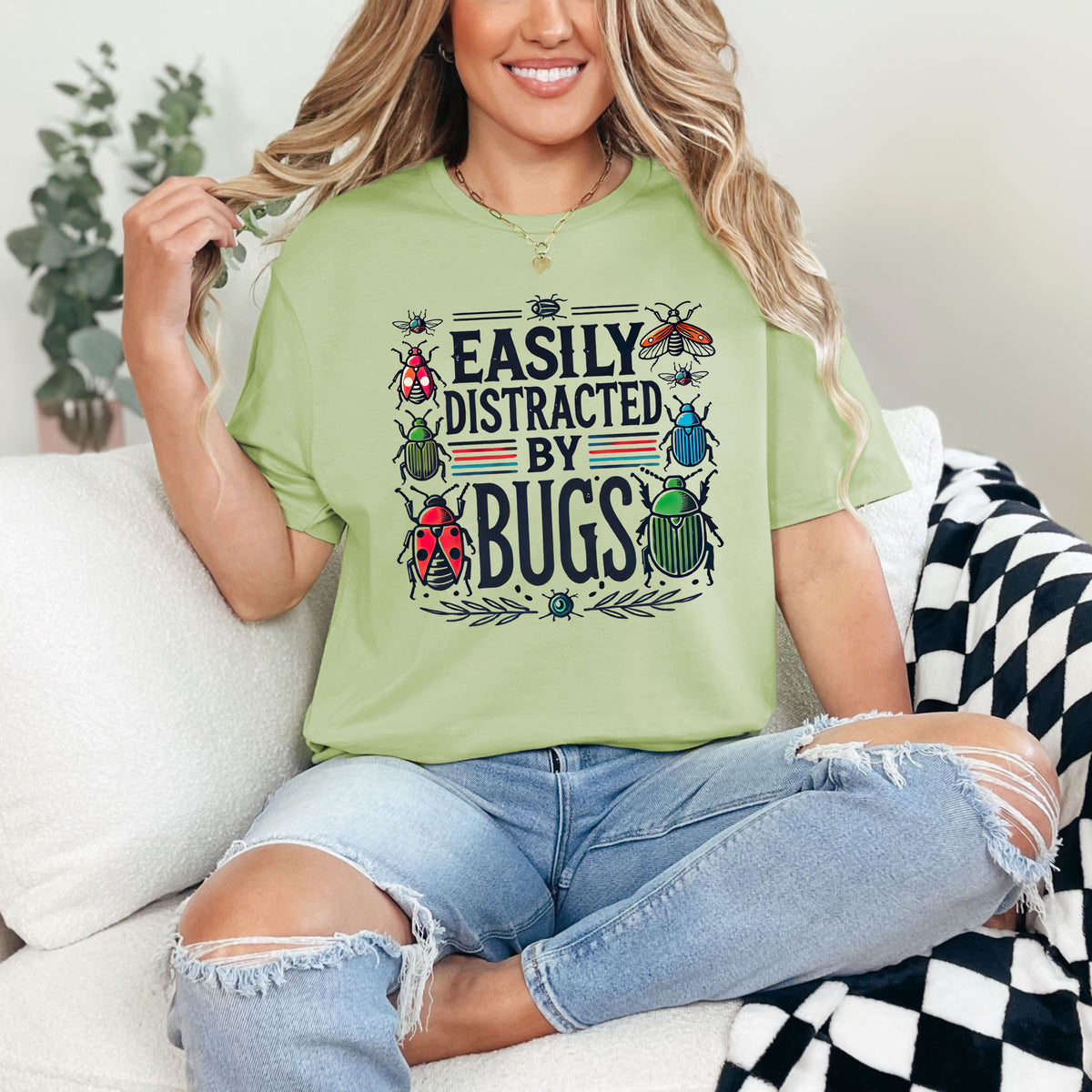 Easily Distracted By Bugs Funny Insect Shirt | Pistachio Unisex Jersey T-shirt