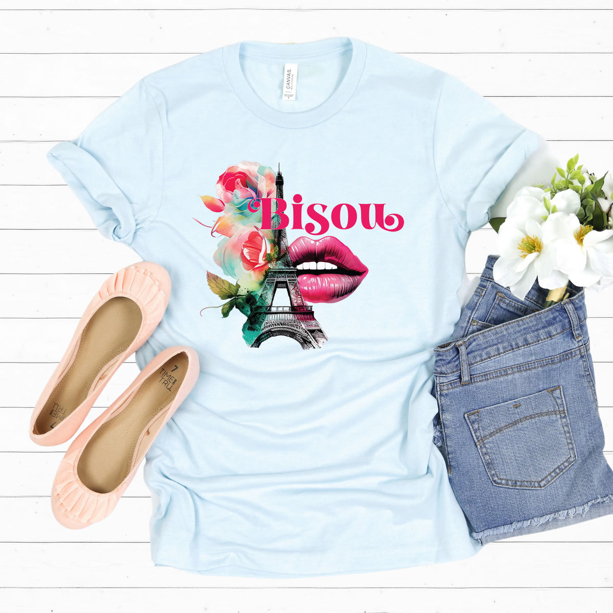 Eiffel Tower Paris Shirt | Bisou Paris Gifts | Heather Ice Blue Unisex Jersey T-shirt