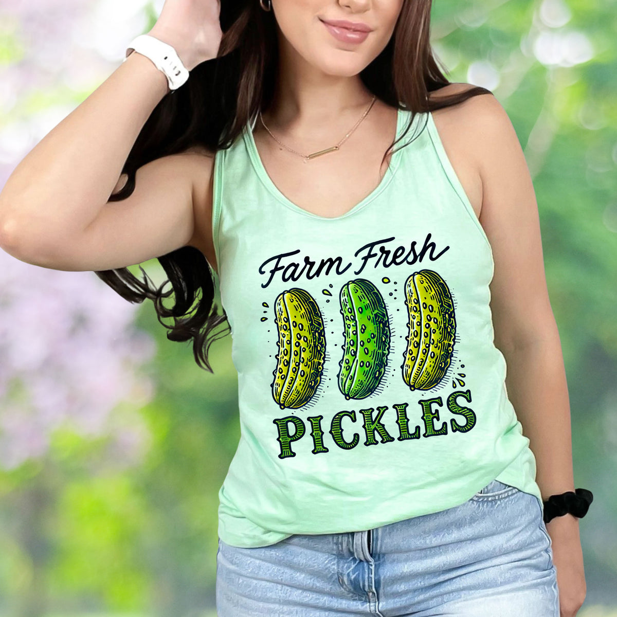 Farm Fresh Pickles Funny Pickle Shirt | Mint Racerback Tank Top