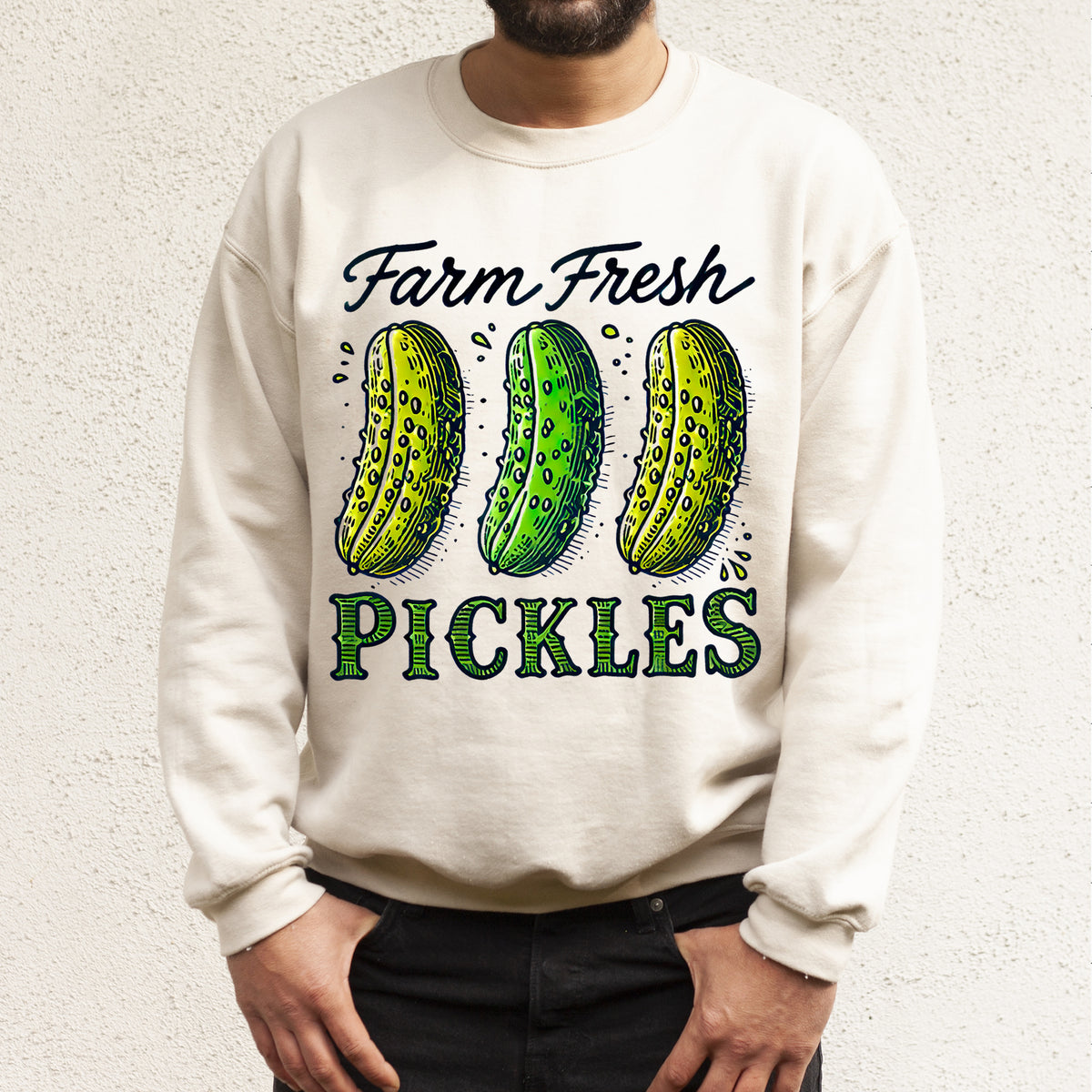 Farm Fresh Pickles Funny Pickle Shirt | Sand Crewneck Sweatshirt