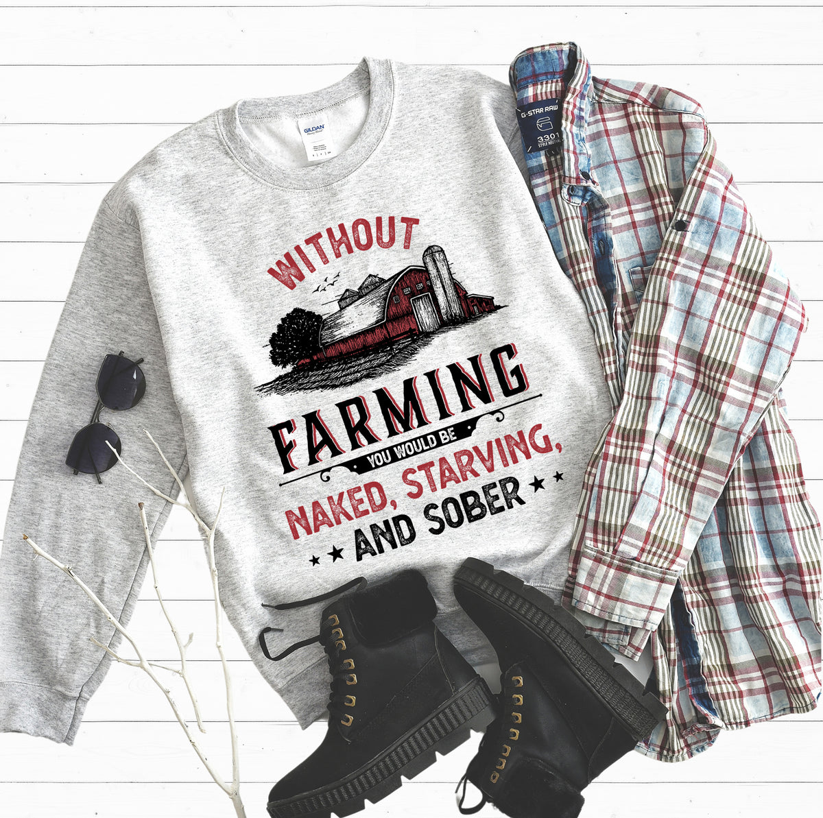 Without Farming Funny Farm Shirt | Ash Sweatshirt