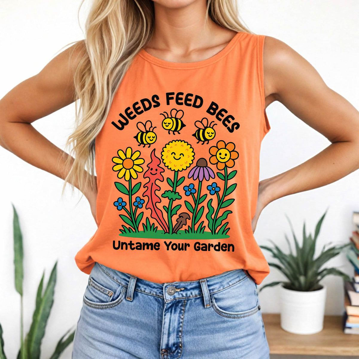 Weeds Feed Bees Bee Garden Shirt | Melon Garment Dyed Tank Top