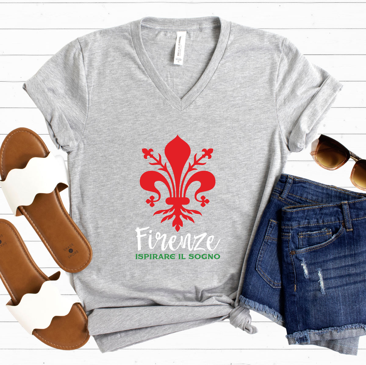 Florence Italy Fleur de Lis Shirt | | Unisex athletic Heather Vneck T-shirt
