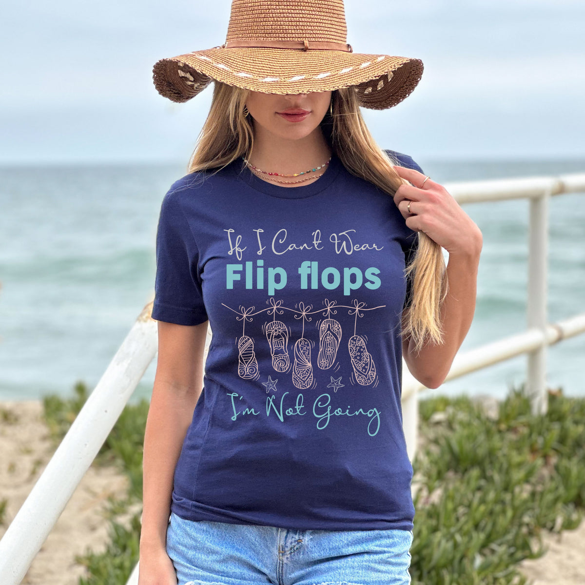 Flip Flops Funny Beach Bum Summer Shirt  | Navy T-shirt