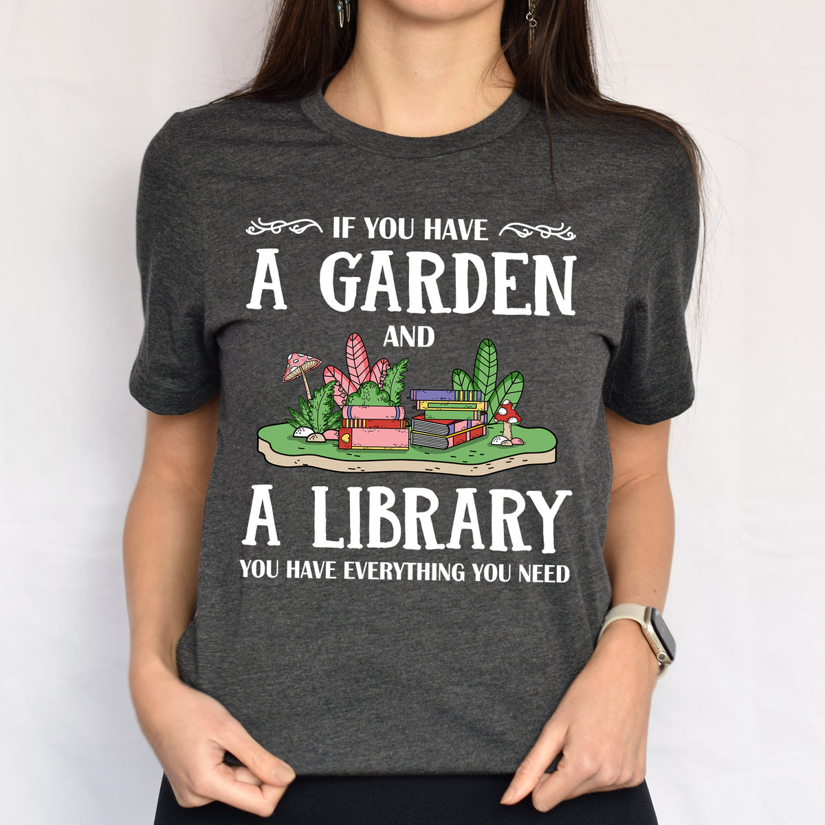 Garden & Library Bookworm Book Shirt | Dark Grey Heather Unisex Jersey T-shirt