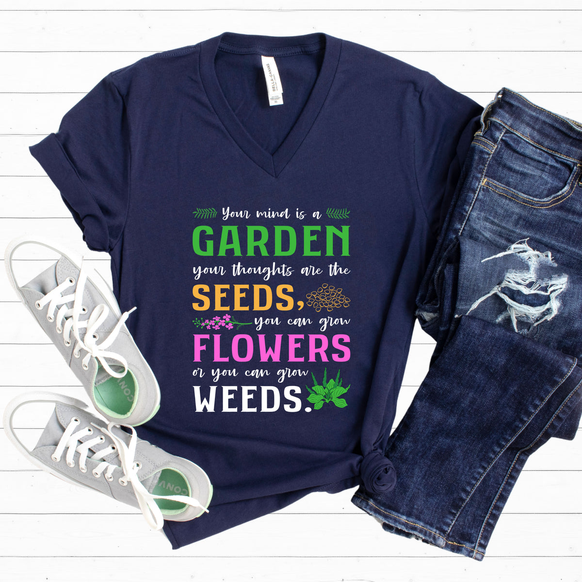 Garden Mindfulness School Psychologist Shirt  | Navy V-neck T-shirt