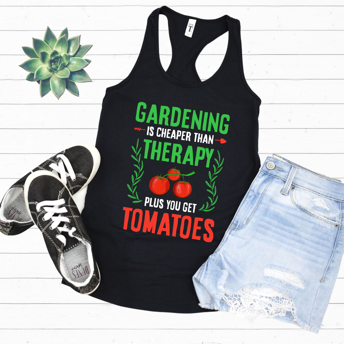 Garden Psychology Funny Gardener Shirt | Black racerback tank top