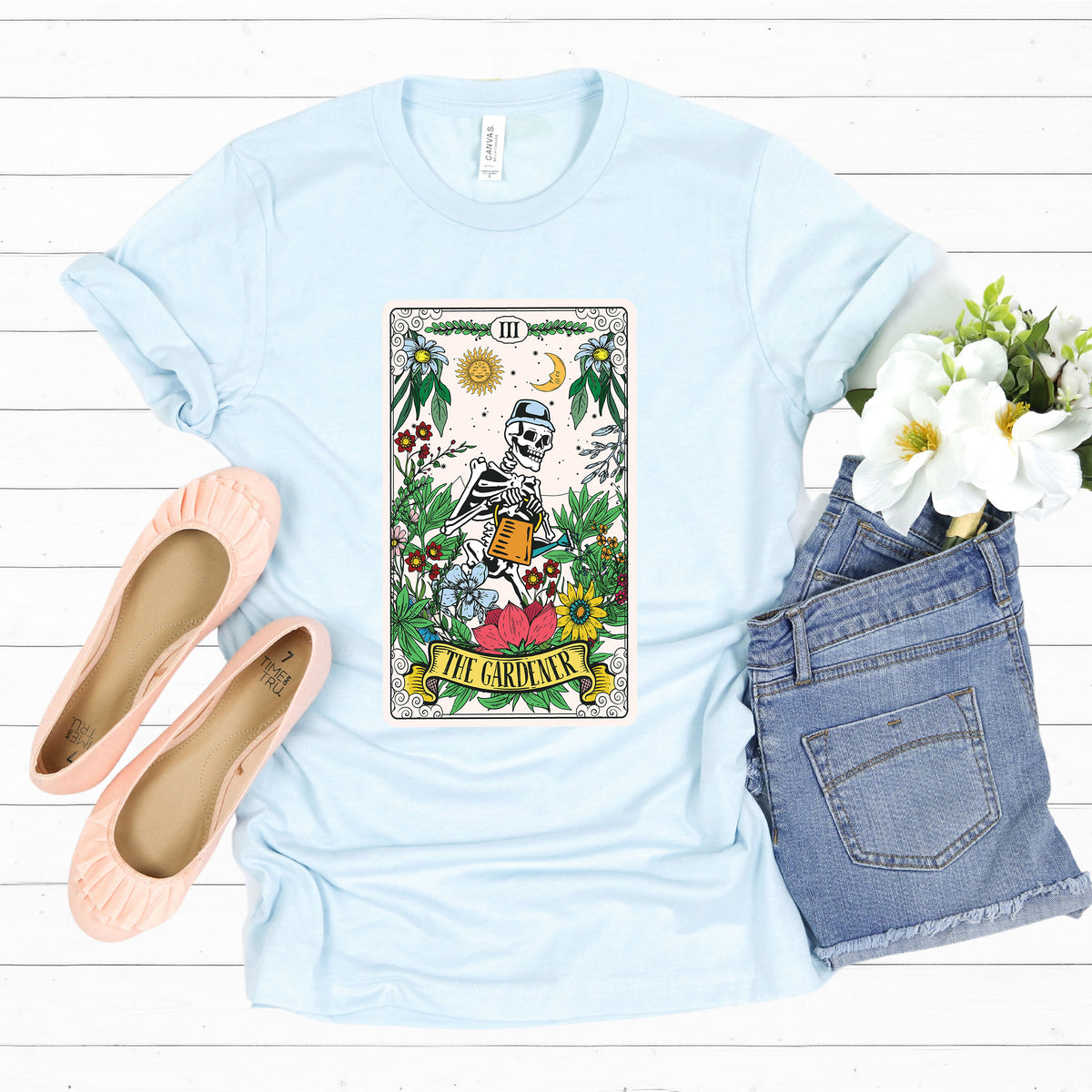 The Gardener Tarot Card Gardening Shirt | Heather Ice Blue Tshirt