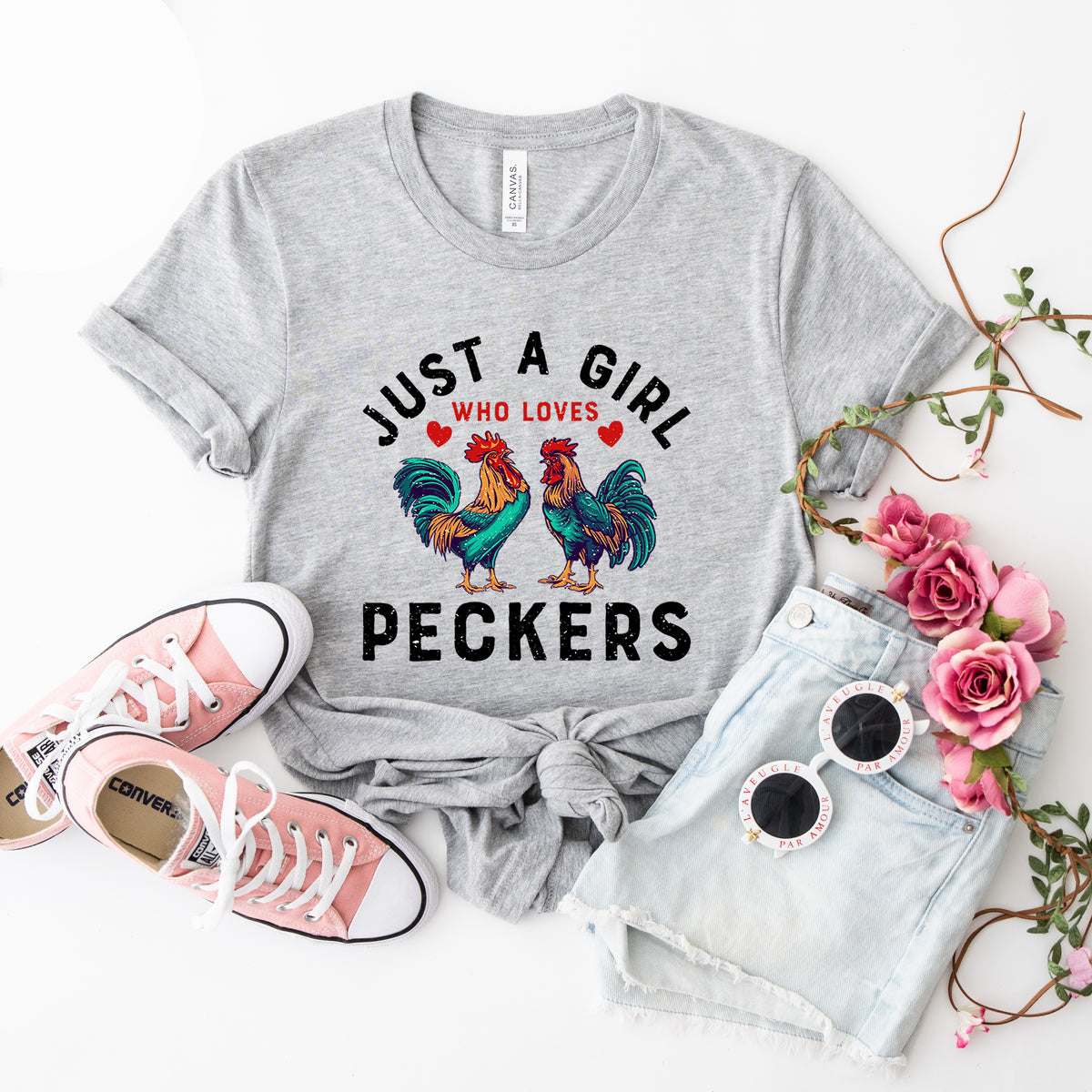 Girl Who Loves Peckers Chicken Farm T-shirt| Athletic Grey Unisex Jersey T-shirt