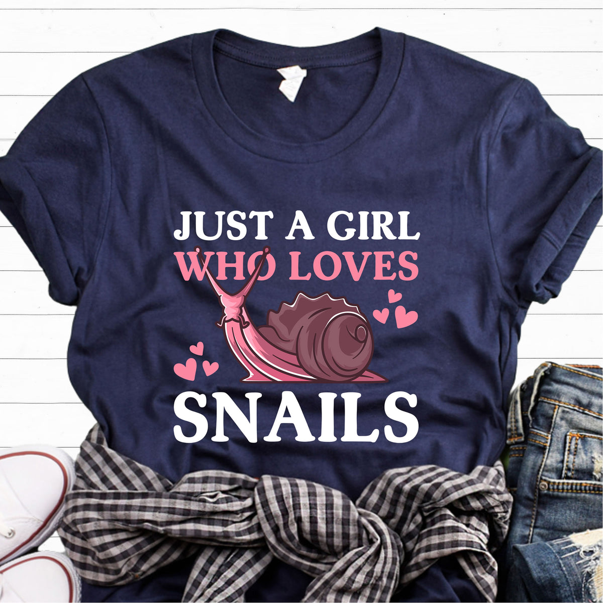 Just a Girl Who Loves Snails Nature Shirt | Navy Blue Unisex Jersey T-shirt