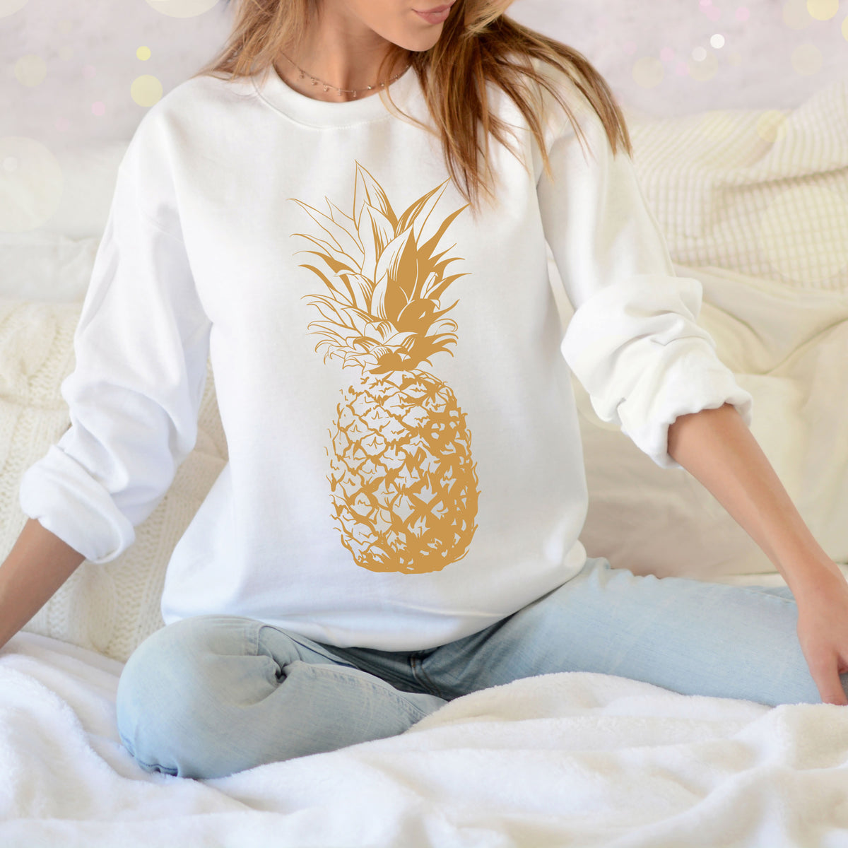 Gold Pineapple Beach Bum Aesthetic Shirt | White Sweatshirt