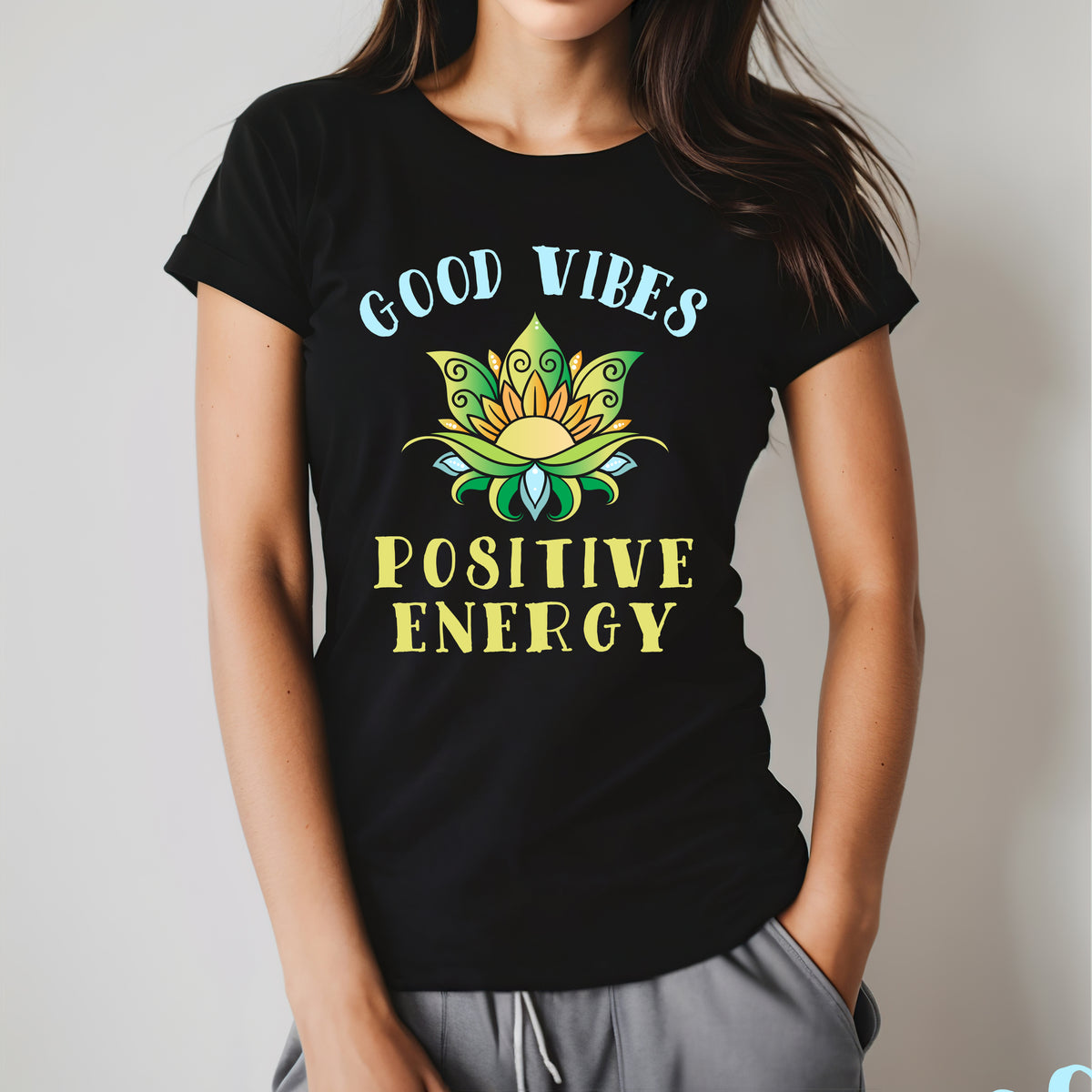 Good Vibes Positive Energy Yoga Shirt | Yoga Lover Gift | | Women's Black Soft Style T-shirt
