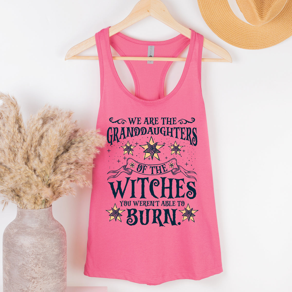 Granddaughters Girl Power Witch Shirt | Hot Pink Racerback_tank_top