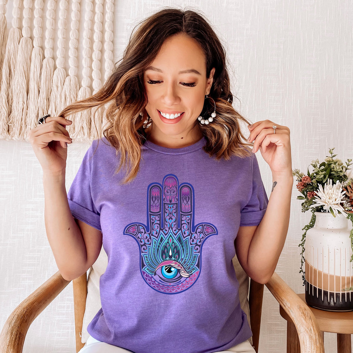 Hand of Fatima Evil Eye Protection Shirt | Heather Team Purple Unisex Jersey T-shirt