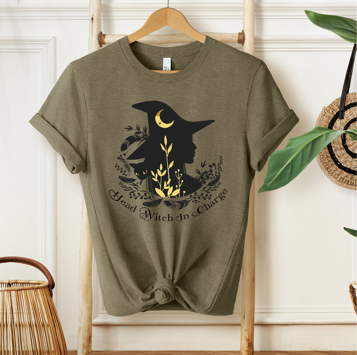 Head Witch In Charge Halloween Witch Shirt | Heather Olive Tshirt