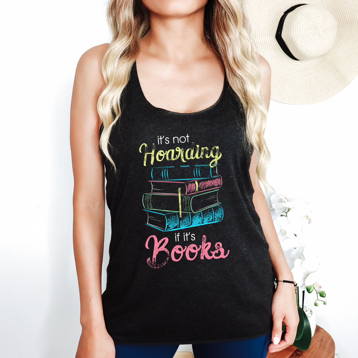 It's Not Hoarding Book Lover Funny T-shirt | Black Triblend Racerback Tank ?Top