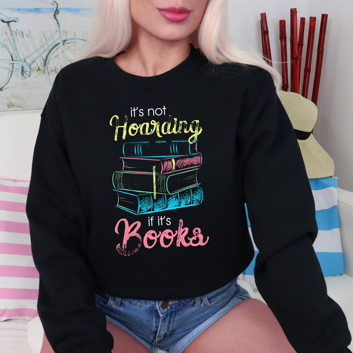 It's Not Hoarding Book Lover Funny T-shirt | Black Unisex Crewneck Sweatshirt