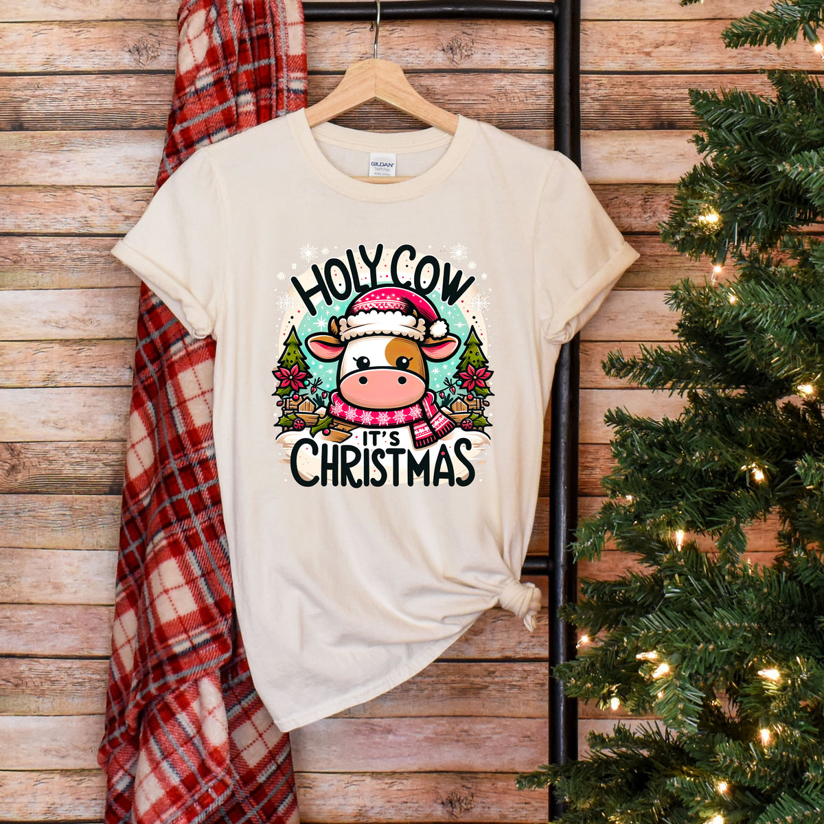 Holy Cow It's Christmas Shirt | Natural Unisex Soft Style T-shirt